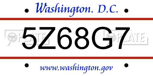 5Z68G7 District Of Columbia License Plate