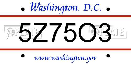 5Z75O3 District Of Columbia License Plate