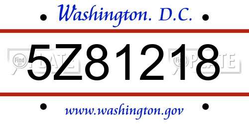 5Z81218 District Of Columbia License Plate