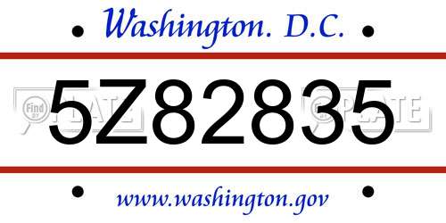 5Z82835 District Of Columbia License Plate