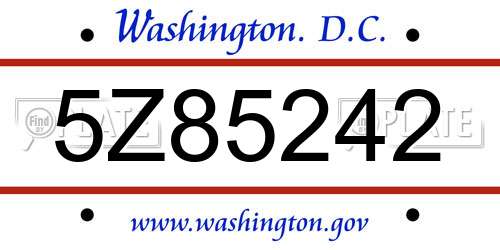 5Z85242 District Of Columbia License Plate