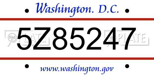 5Z85247 District Of Columbia License Plate
