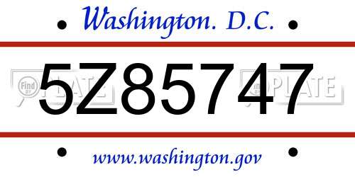 5Z85747 District Of Columbia License Plate