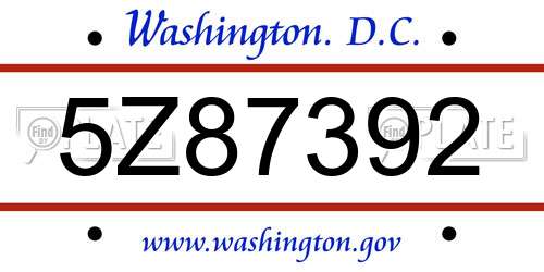 5Z87392 District Of Columbia License Plate
