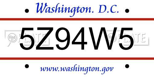 5Z94W5 District Of Columbia License Plate