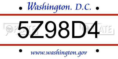 5Z98D4 District Of Columbia License Plate