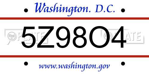 5Z98O4 District Of Columbia License Plate