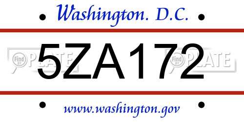 5ZA172 District Of Columbia License Plate