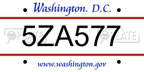5ZA577 District Of Columbia License Plate
