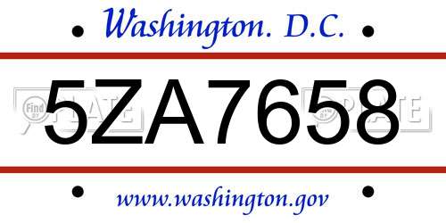 5ZA7658 District Of Columbia License Plate
