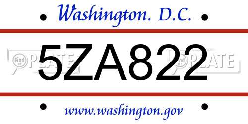 5ZA822 District Of Columbia License Plate