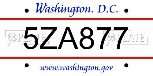 5ZA877 District Of Columbia License Plate