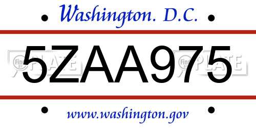 5ZAA975 District Of Columbia License Plate