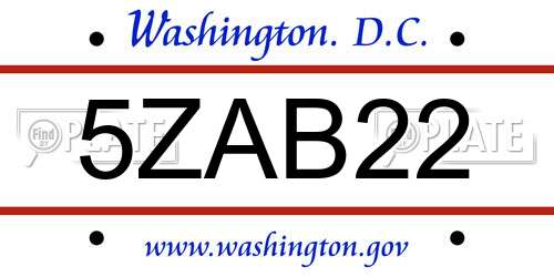 5ZAB22 District Of Columbia License Plate