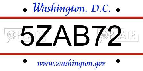 5ZAB72 District Of Columbia License Plate