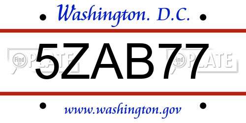 5ZAB77 District Of Columbia License Plate