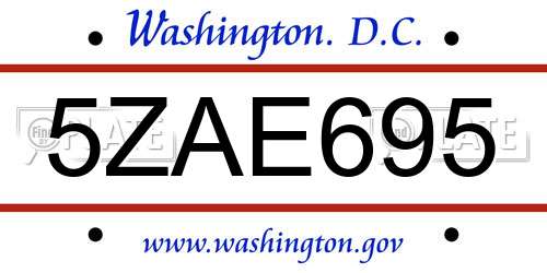 5ZAE695 District Of Columbia License Plate