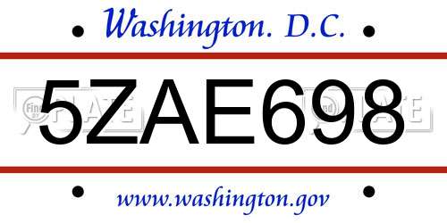 5ZAE698 District Of Columbia License Plate