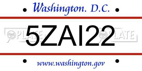 5ZAI22 District Of Columbia License Plate