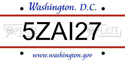 5ZAI27 District Of Columbia License Plate