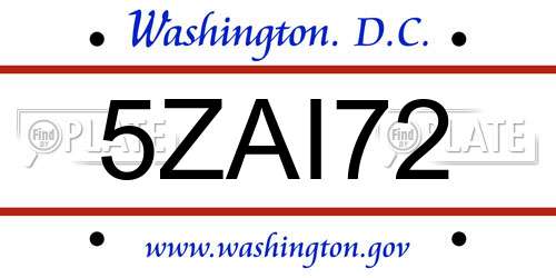 5ZAI72 District Of Columbia License Plate