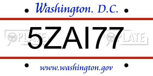 5ZAI77 District Of Columbia License Plate