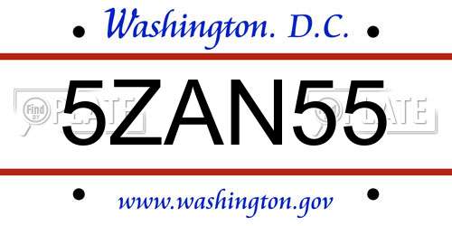 5ZAN55 District Of Columbia License Plate