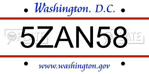 5ZAN58 District Of Columbia License Plate