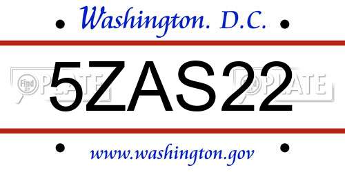 5ZAS22 District Of Columbia License Plate