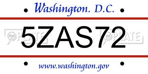 5ZAS72 District Of Columbia License Plate