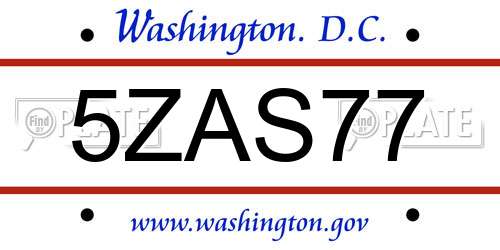 5ZAS77 District Of Columbia License Plate
