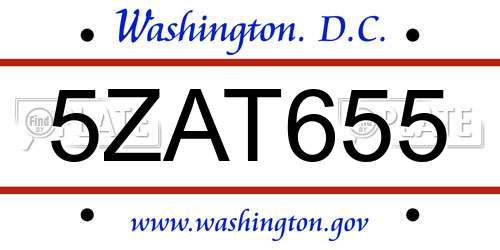 5ZAT655 District Of Columbia License Plate