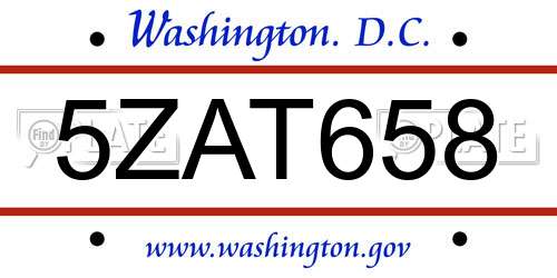 5ZAT658 District Of Columbia License Plate