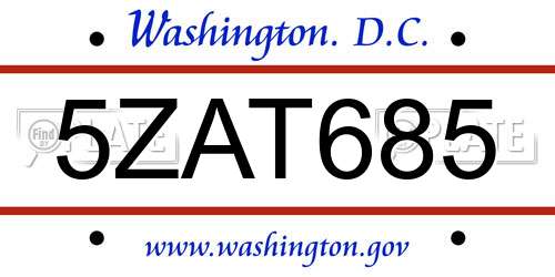 5ZAT685 District Of Columbia License Plate