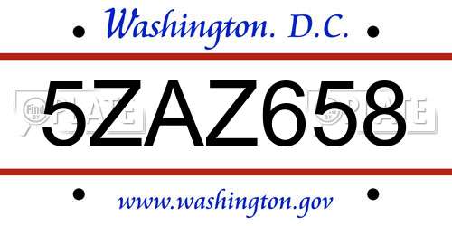 5ZAZ658 District Of Columbia License Plate