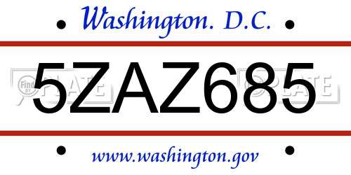 5ZAZ685 District Of Columbia License Plate