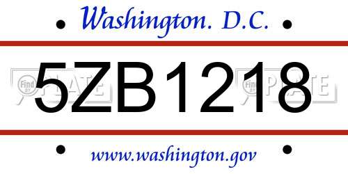 5ZB1218 District Of Columbia License Plate