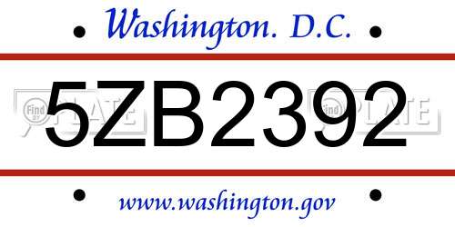 5ZB2392 District Of Columbia License Plate