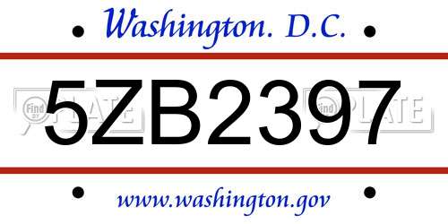 5ZB2397 District Of Columbia License Plate