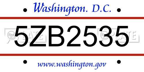 5ZB2535 District Of Columbia License Plate
