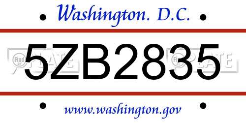 5ZB2835 District Of Columbia License Plate