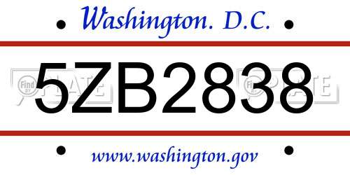 5ZB2838 District Of Columbia License Plate