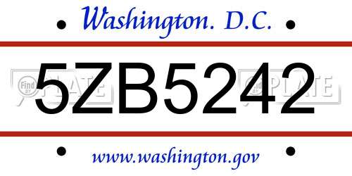 5ZB5242 District Of Columbia License Plate