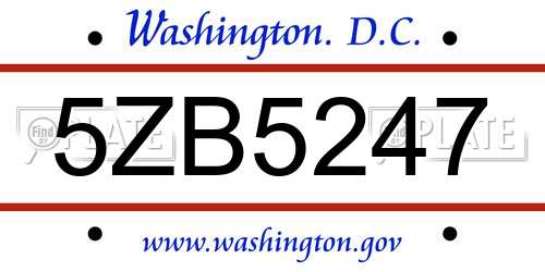5ZB5247 District Of Columbia License Plate