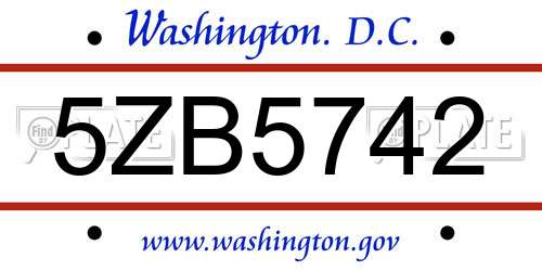 5ZB5742 District Of Columbia License Plate