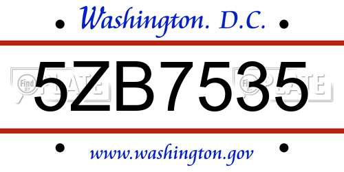 5ZB7535 District Of Columbia License Plate