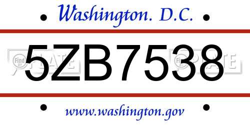 5ZB7538 District Of Columbia License Plate