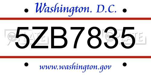 5ZB7835 District Of Columbia License Plate