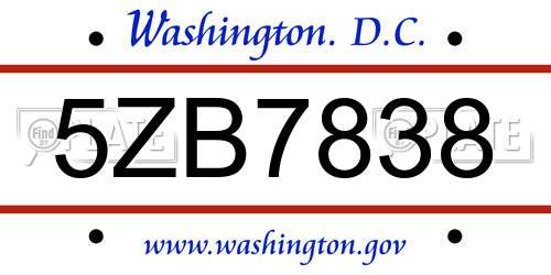 5ZB7838 District Of Columbia License Plate