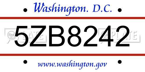 5ZB8242 District Of Columbia License Plate